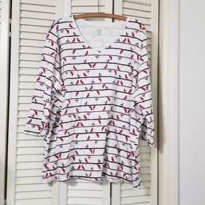 Kim Rogers Red Bird Striped Perfectly Soft Top